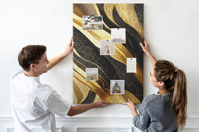 Tableau en liège fantaisie texture de tissu à vagues dorées et noires