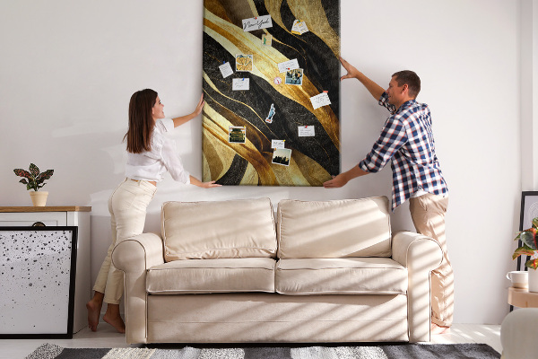 Tableau en liège fantaisie texture de tissu à vagues dorées et noires