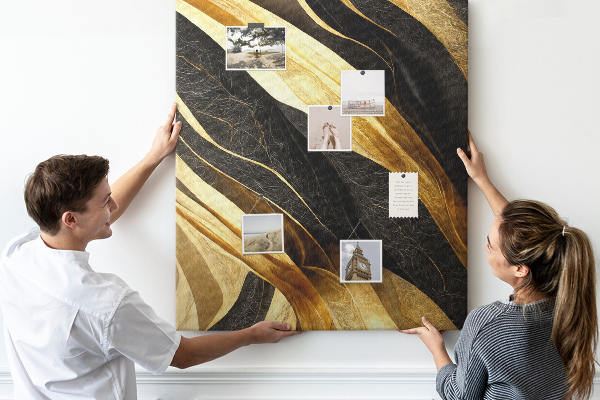 Tableau en liège fantaisie texture de tissu à vagues dorées et noires