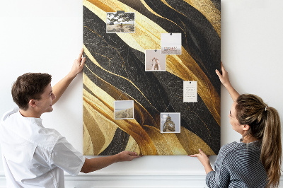 Tableau en liège fantaisie texture de tissu à vagues dorées et noires