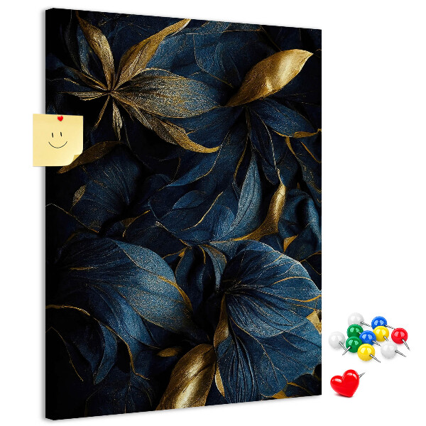 Tableau en liège déco Feuilles dorées sur fond sombre