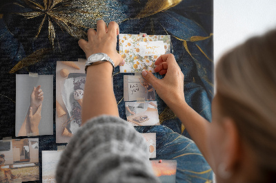Tableau en liège déco Feuilles dorées sur fond sombre
