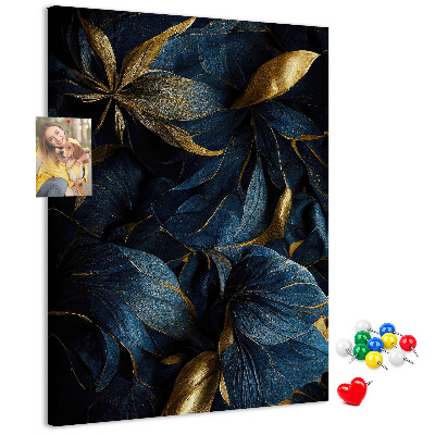 Tableau en liège déco Feuilles dorées sur fond sombre