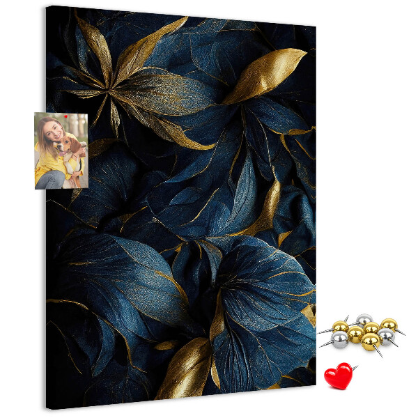 Tableau en liège déco Feuilles dorées sur fond sombre