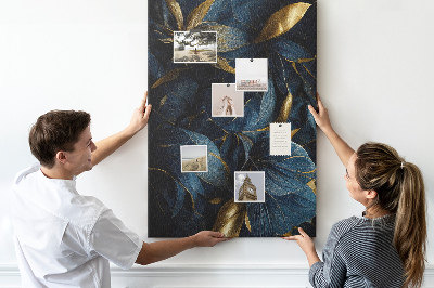 Tableau en liège déco Feuilles dorées sur fond sombre
