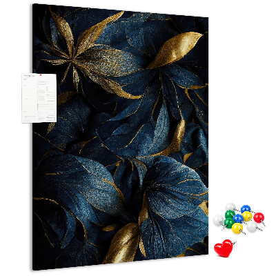 Tableau en liège déco Feuilles dorées sur fond sombre