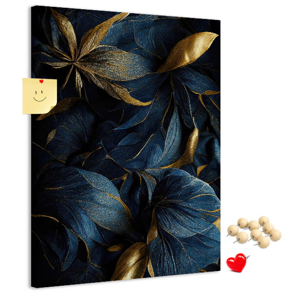Tableau en liège déco Feuilles dorées sur fond sombre