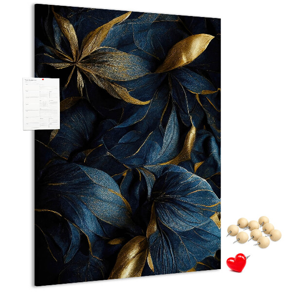 Tableau en liège déco Feuilles dorées sur fond sombre