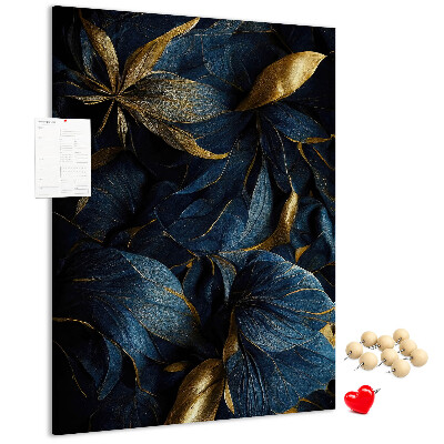 Tableau en liège déco Feuilles dorées sur fond sombre