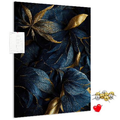 Tableau en liège déco Feuilles dorées sur fond sombre