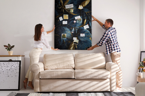 Tableau en liège déco Feuilles dorées sur fond sombre