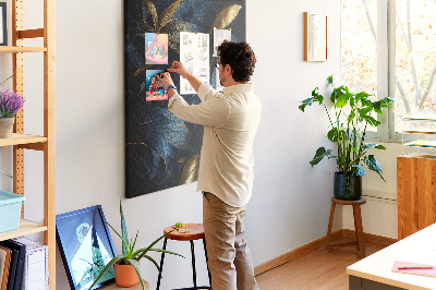 Tableau en liège déco Feuilles dorées sur fond sombre