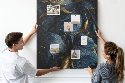 Tableau en liège déco Feuilles dorées sur fond sombre