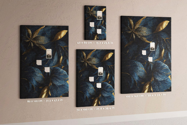 Tableau en liège déco Feuilles dorées sur fond sombre