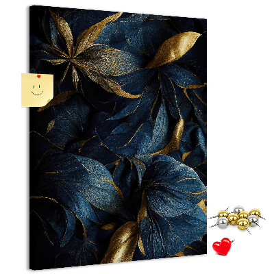 Tableau en liège déco Feuilles dorées sur fond sombre