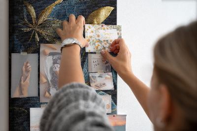 Tableau en liège déco Feuilles dorées sur fond sombre