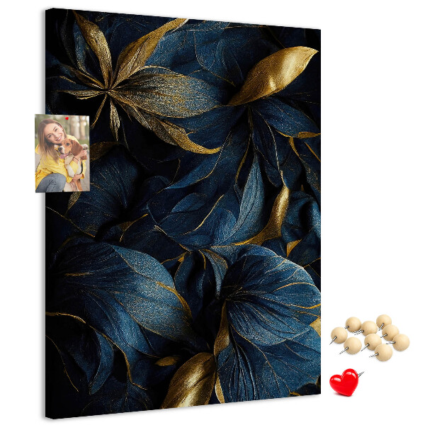 Tableau en liège déco Feuilles dorées sur fond sombre