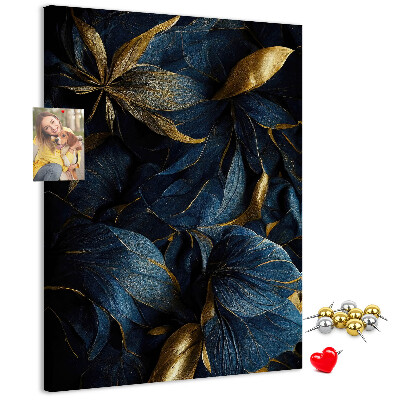 Tableau en liège déco Feuilles dorées sur fond sombre