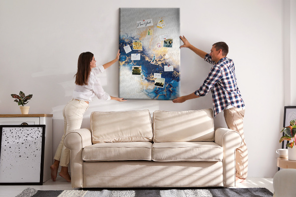 Tableau en liège fantaisie Motif abstrait dans des tons de bleu
