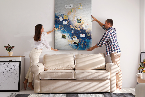 Tableau en liège fantaisie Motif abstrait dans des tons de bleu