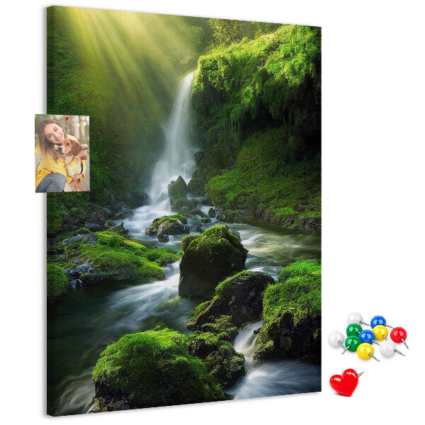 Tableau en liège déco Vallée verdoyante avec une cascade et un ruisseau