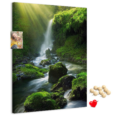 Tableau en liège déco Vallée verdoyante avec une cascade et un ruisseau