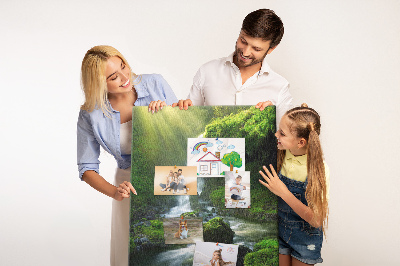 Tableau en liège déco Vallée verdoyante avec une cascade et un ruisseau