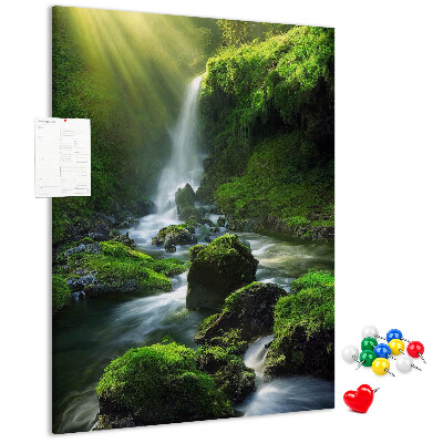 Tableau en liège déco Vallée verdoyante avec une cascade et un ruisseau