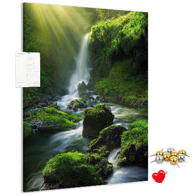 Tableau en liège déco Vallée verdoyante avec une cascade et un ruisseau