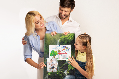 Tableau en liège déco Vallée verdoyante avec une cascade et un ruisseau