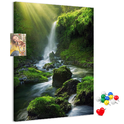 Tableau en liège déco Vallée verdoyante avec une cascade et un ruisseau