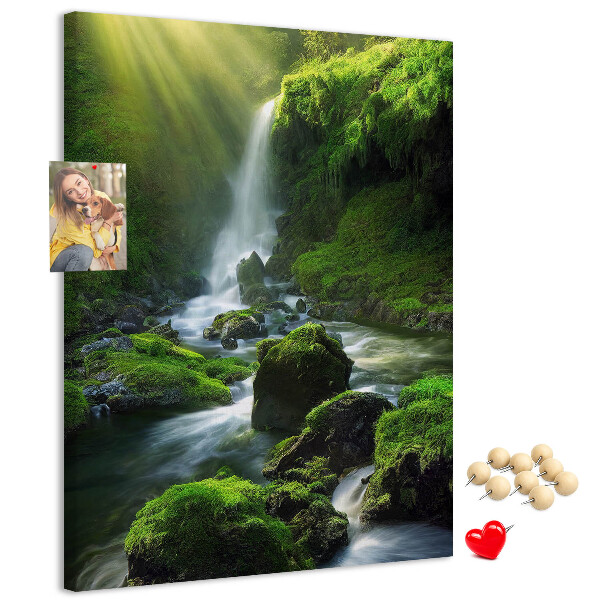 Tableau en liège déco Vallée verdoyante avec une cascade et un ruisseau