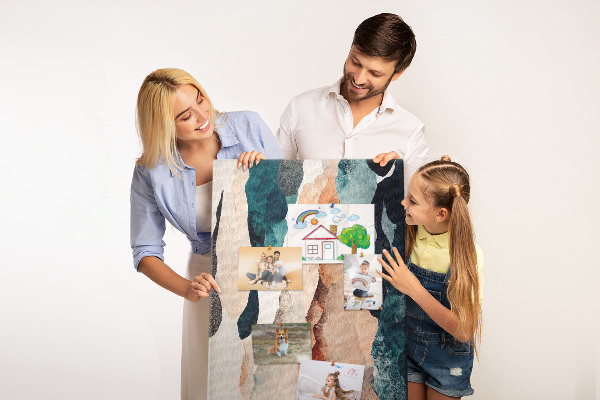 Tableau en liège fantaisie Vagues abstraites de couleurs aux tons doux