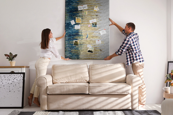 Tableau en liège fantaisie Des lignes dorées sur la mer bleue
