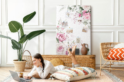 Tableau en liège déco Motif floral dans des tons roses délicats