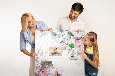 Tableau en liège déco Motif floral dans des tons roses délicats