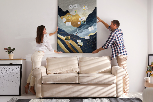 Tableau de liège Montagnes dorées dans une vallée paisible