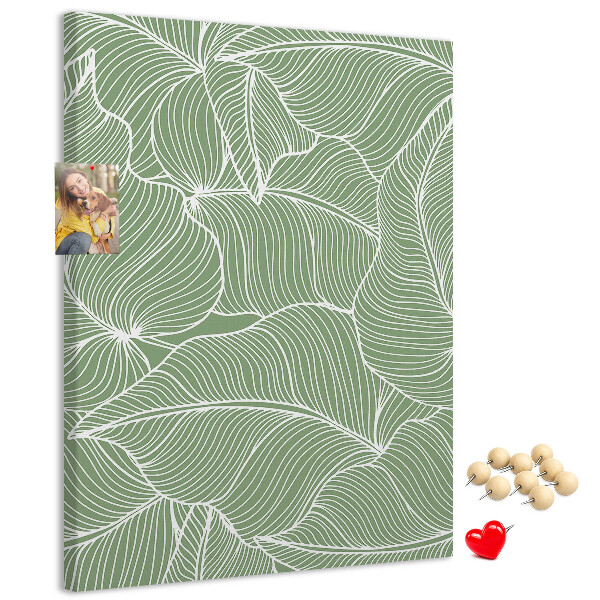 Tableau en liège fantaisie Feuilles délicates sur fond vert