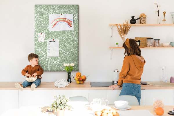 Tableau en liège fantaisie Feuilles délicates sur fond vert