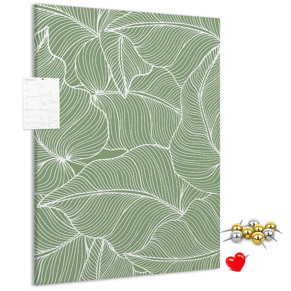 Tableau en liège fantaisie Feuilles délicates sur fond vert