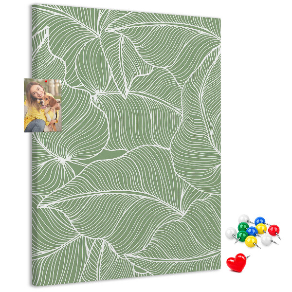 Tableau en liège fantaisie Feuilles délicates sur fond vert