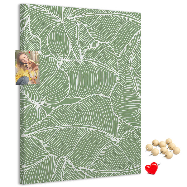 Tableau en liège fantaisie Feuilles délicates sur fond vert