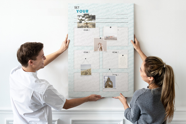 Tableau en liège déco Planification d'objectifs avec un thème en chevron