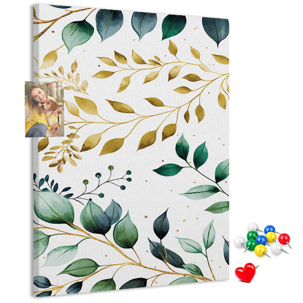 Tableau de liège Feuilles dorées sur fond clair