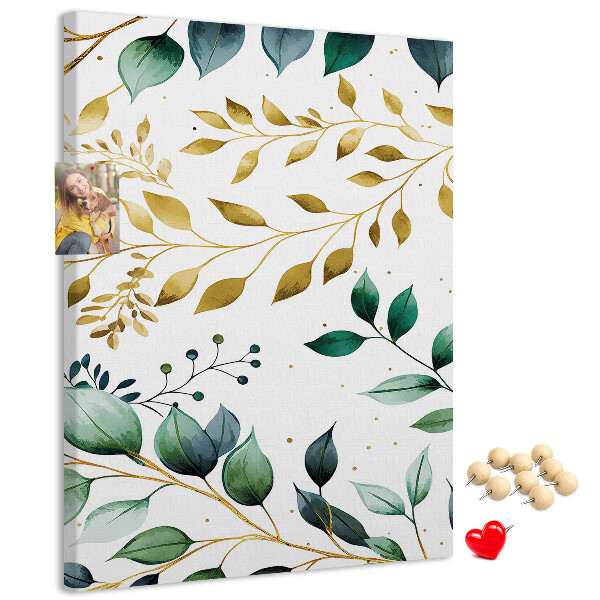 Tableau de liège Feuilles dorées sur fond clair