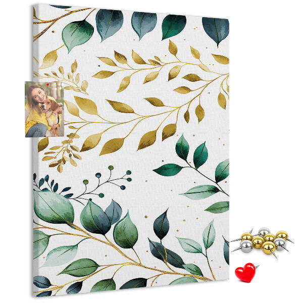 Tableau de liège Feuilles dorées sur fond clair