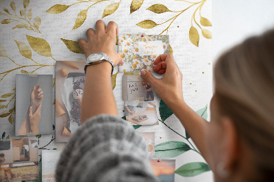 Tableau de liège Feuilles dorées sur fond clair
