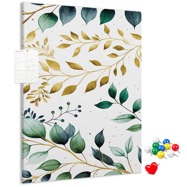 Tableau de liège Feuilles dorées sur fond clair