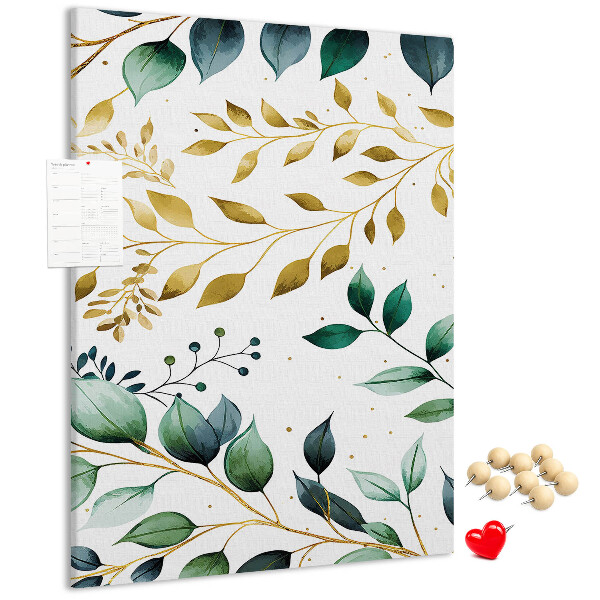 Tableau de liège Feuilles dorées sur fond clair