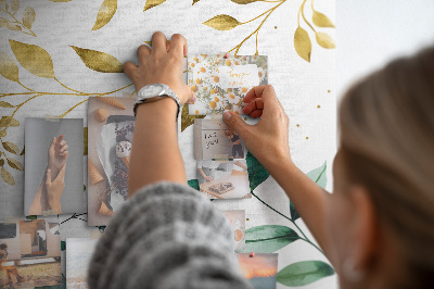 Tableau de liège Feuilles dorées sur fond clair